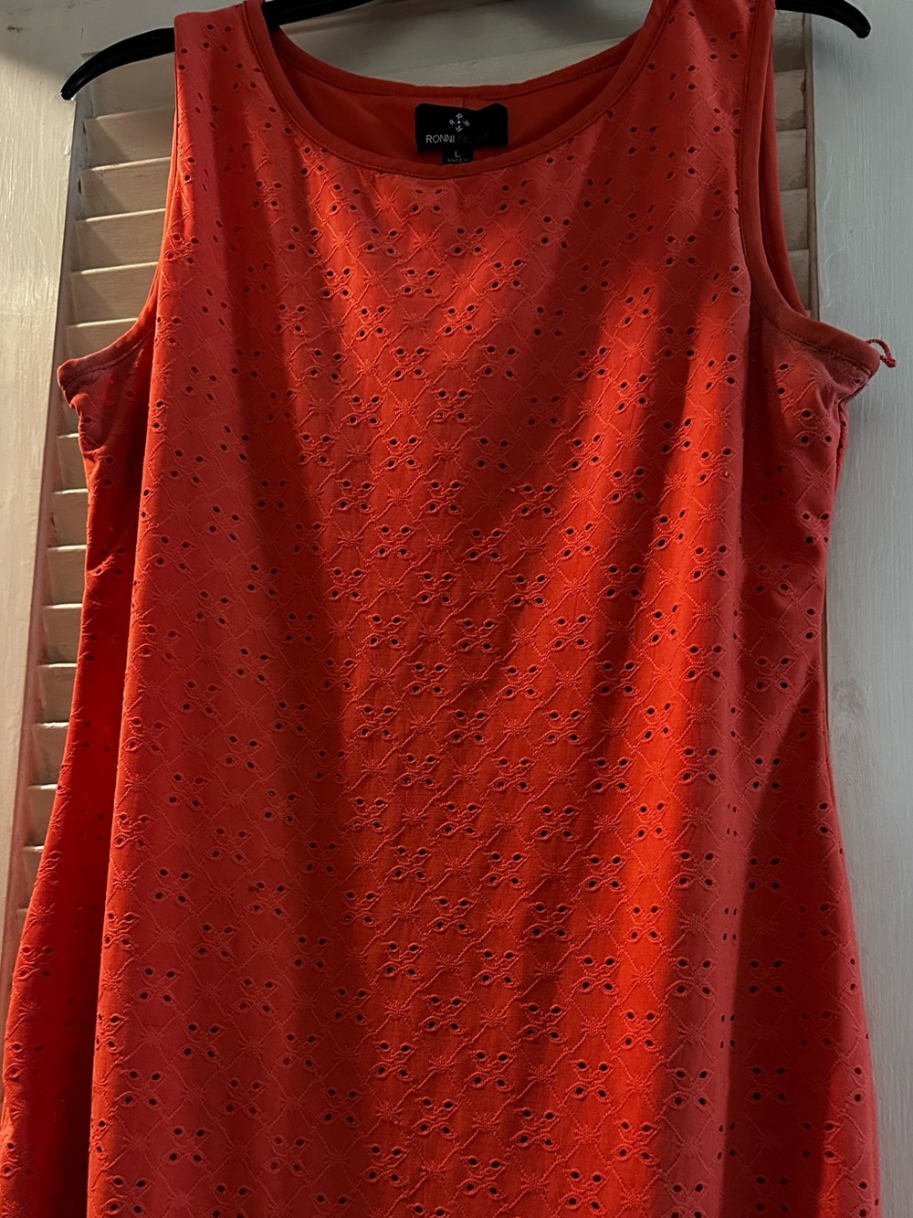 Ronni Nicole Coral Eyelet Midi Dress
